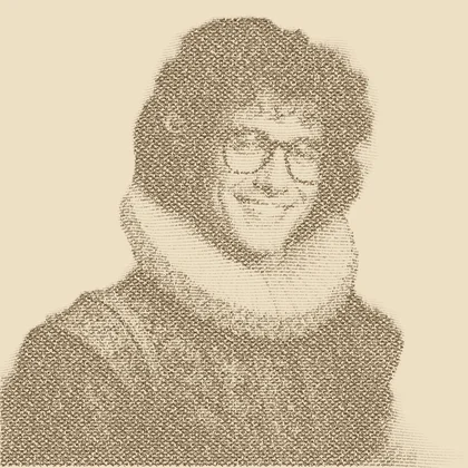 Micrography portrait drawn entirely out of tiny handwritten words